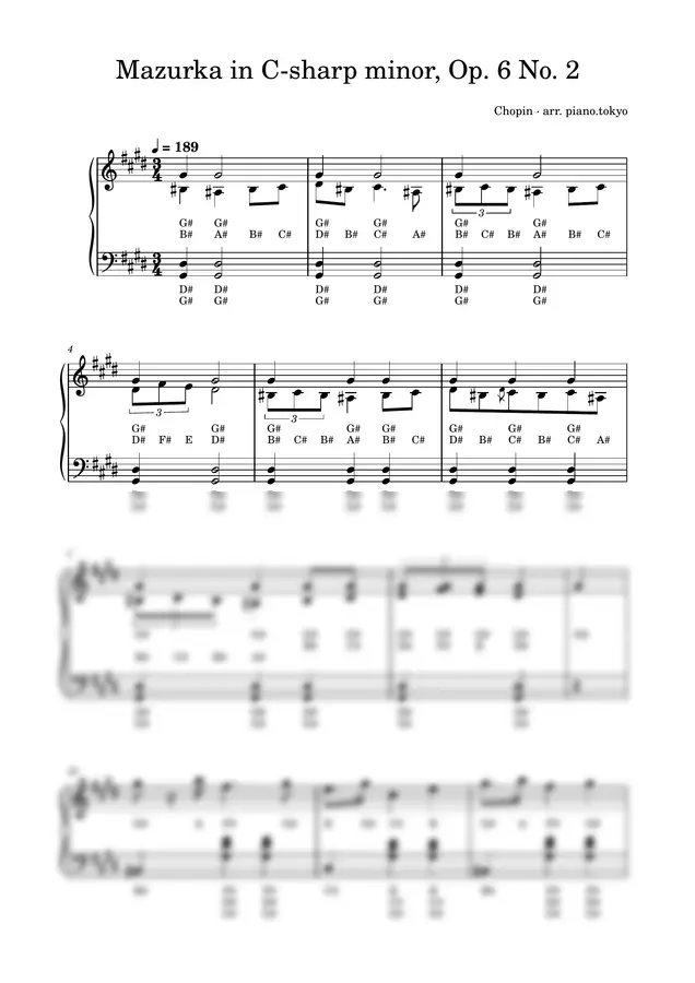 Chopin - Mazurka in C-sharp minor, Op. 6 No. 2 (Easy Piano with Letter Notes (C-D-E))