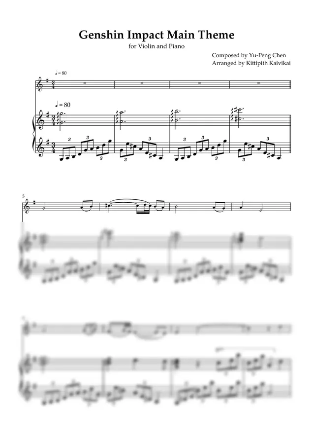 Composed by Yu-Peng Chen Arranged by Kittipith Kaivikai - Genshin Impact Main Theme