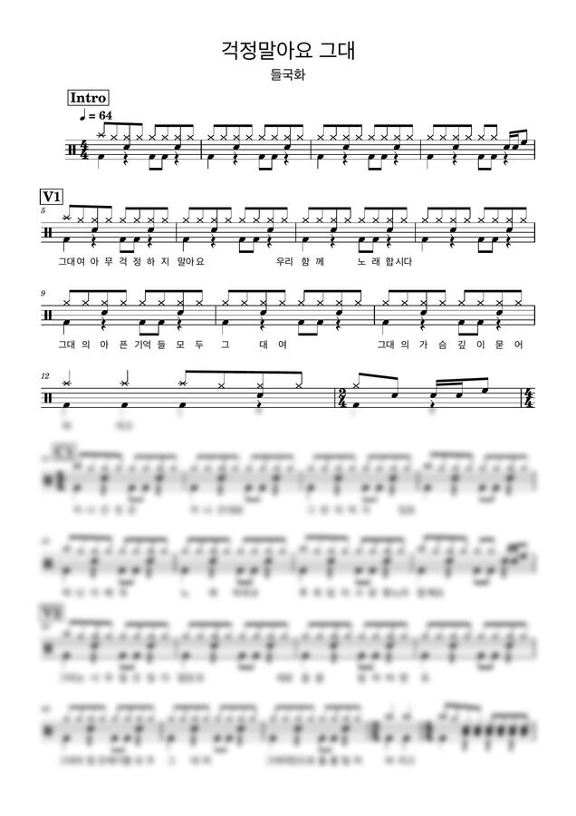전인권 - 걱정말아요 그대 (드럼악보/쉬운악보) by Drummer KWI0