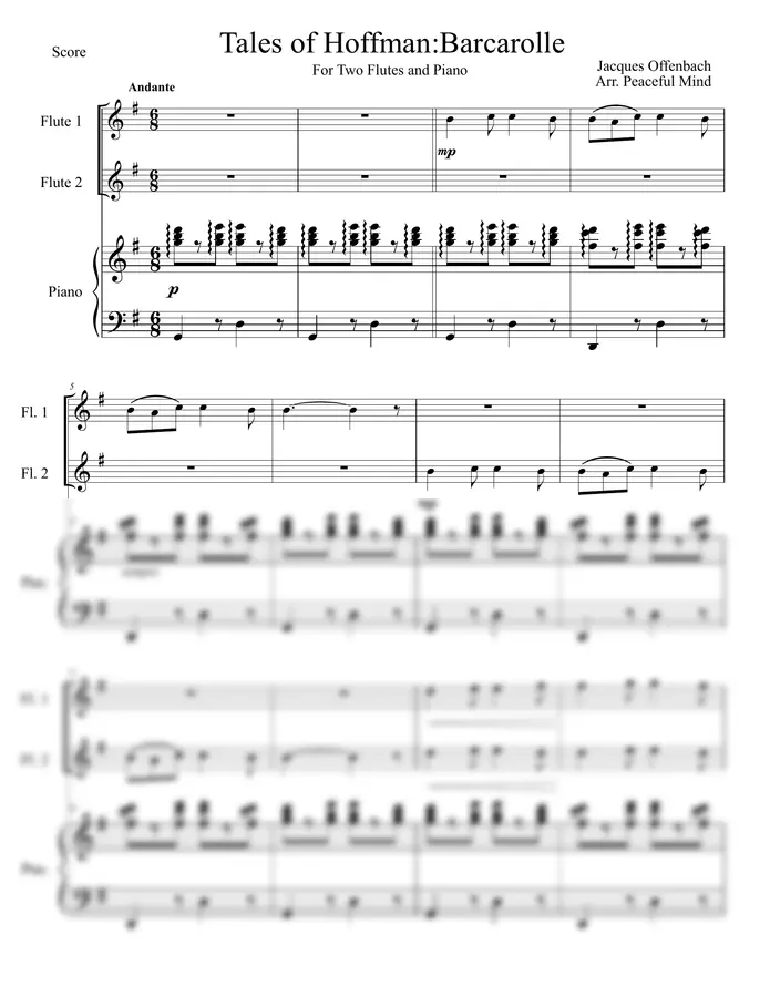 자크 오펜바흐 - 바르카롤 (호프만의 이야기) for Two Flutes and Piano