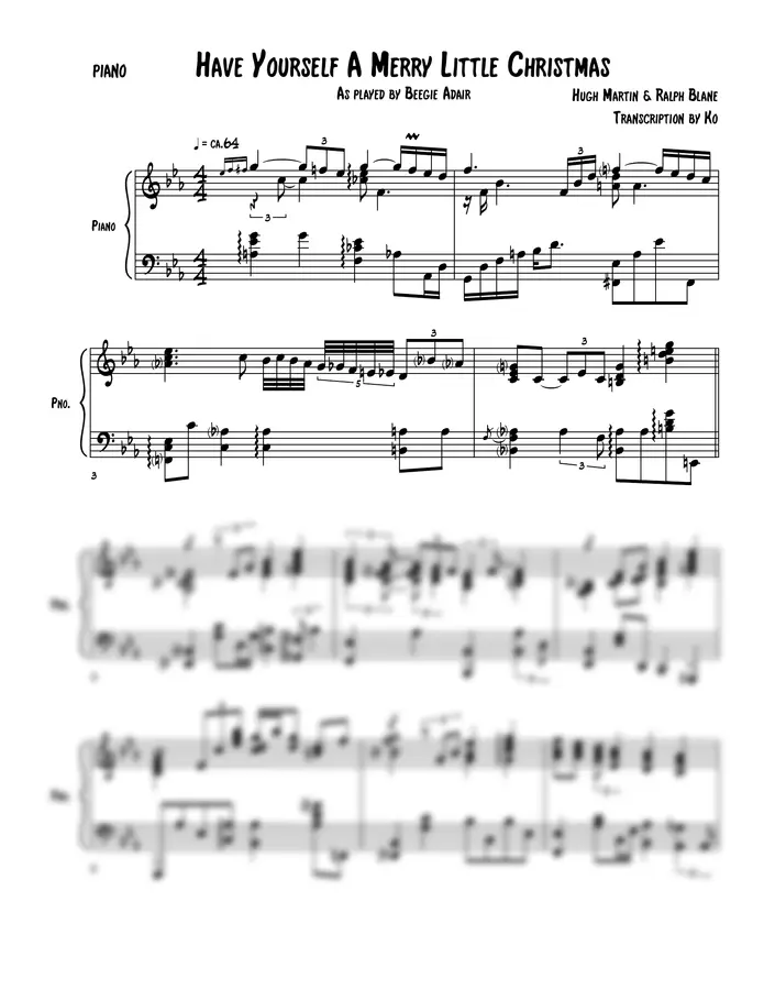 Hugh Martin - Have Yourself A Merry Little Christmas (Beegie Adair / jazz piano / christmas / クリスマス / ジャズピアノ)