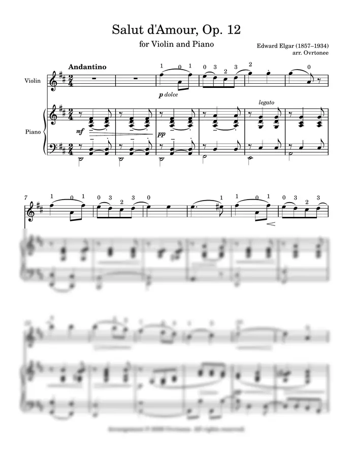 Edward Elgar - Salut d'Amour, Op. 12 (Easy Violin & Piano)