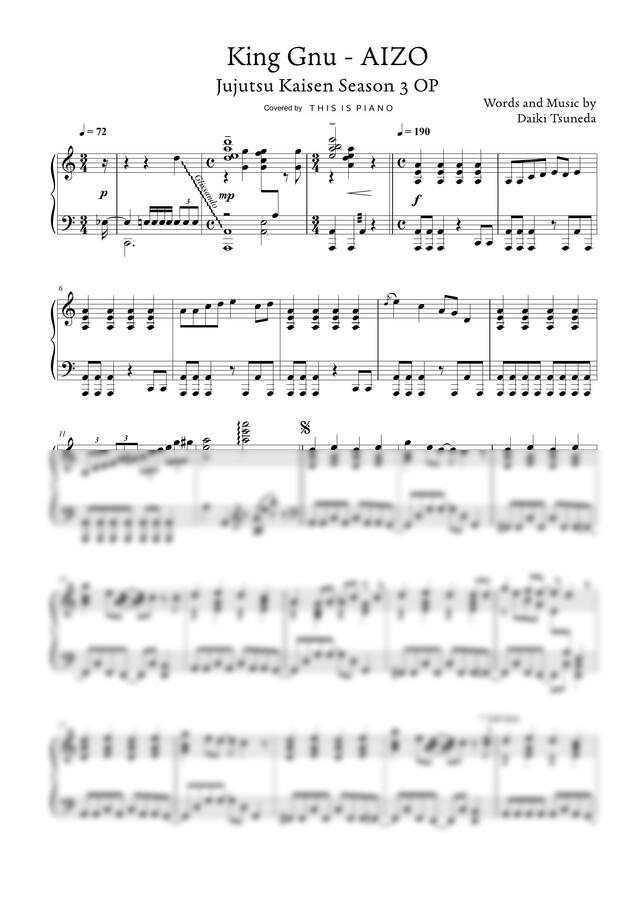 King Gnu - AIZO (주술회전 3기 OP) by THIS IS PIANO 1p 미리보기