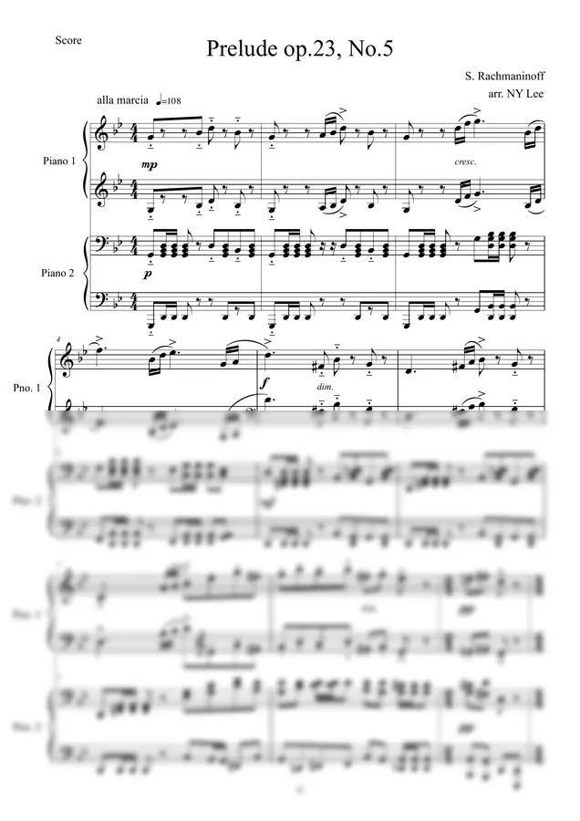S. Rachmaninoff - Prelude op.23 No.5 for 4 hands_연주곡으로 추천
