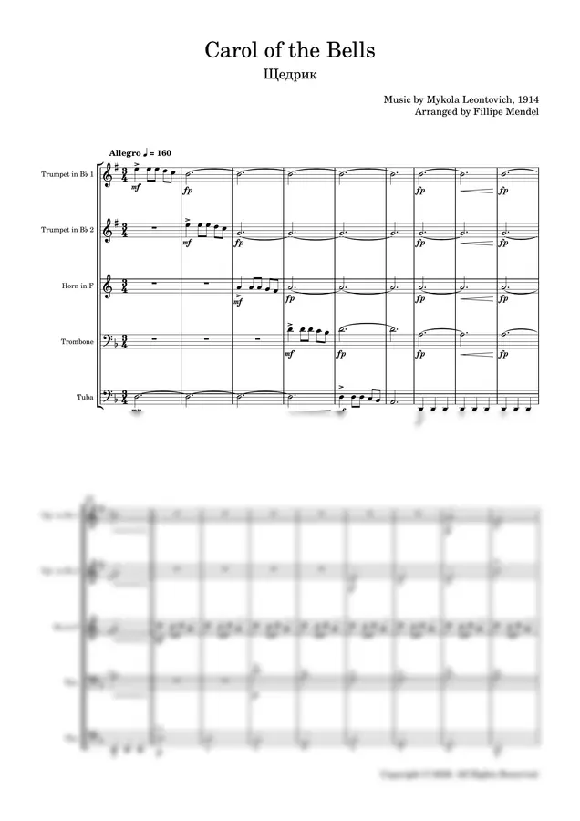 Music by M. Leontovich Arranged by Fillipe Mendel - Carol of the Bells (Shchedryk (Щедрик))