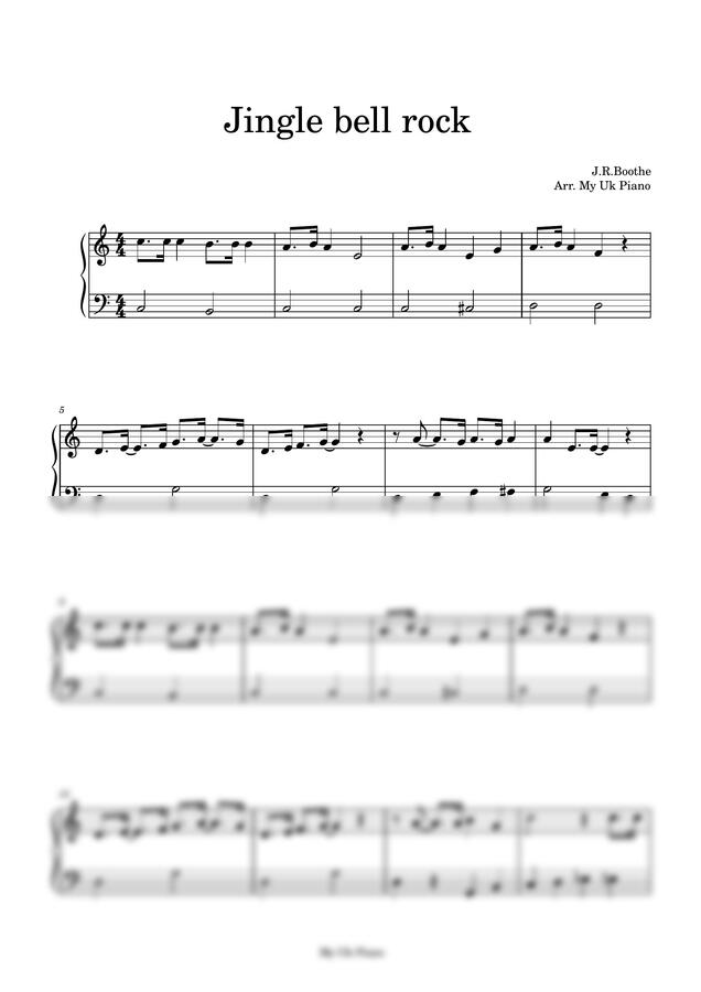 악보 > Jingle bell rock (쉬운 피아노악보, C Key) by My Uk Piano