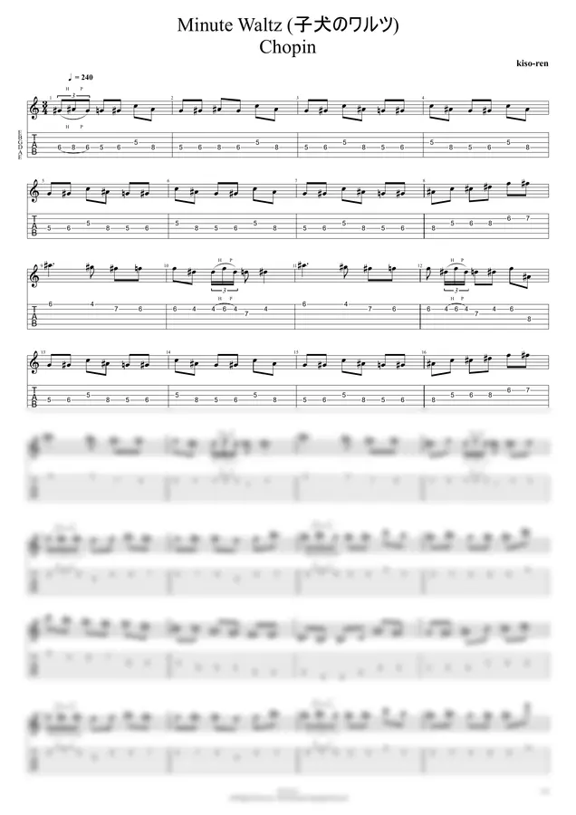 Chopin - Minute Waltz Guitar TAB - Chopin Electric Guitar Op.64-1 子犬のワルツ - ショパン ギターピッキング基礎練習【Guitar picking Vol.187】 (TAB PDF & Guitar Pro files.(gpX))