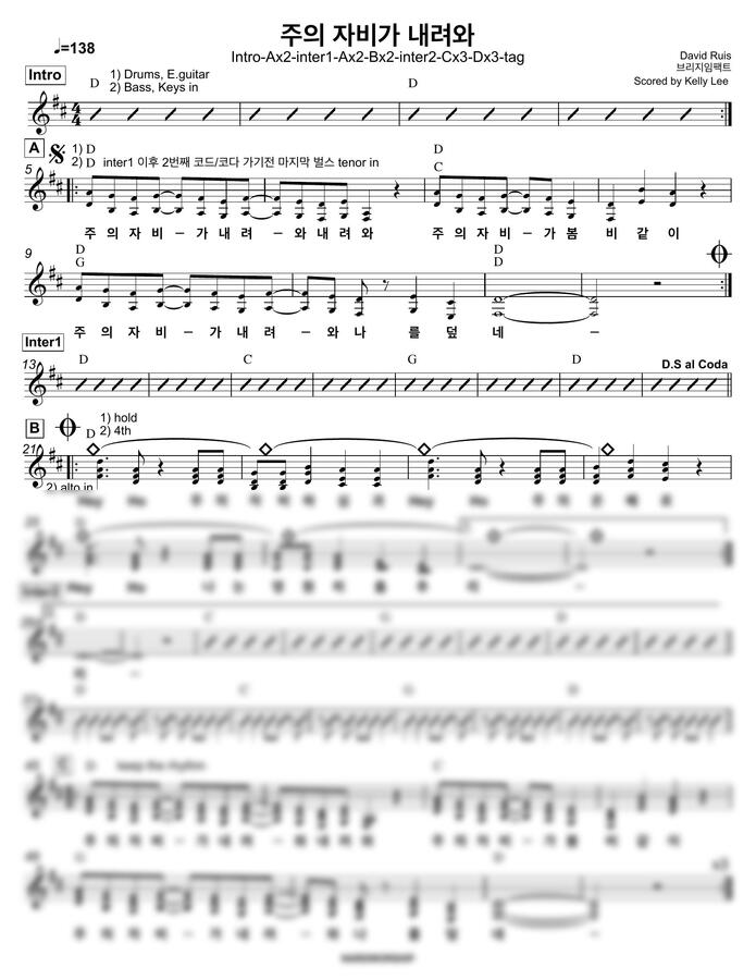 브리지임팩트 프레이즈 - 주의 자비가 내려와 밴드악보 (섹션포함) by Kelly Lee0