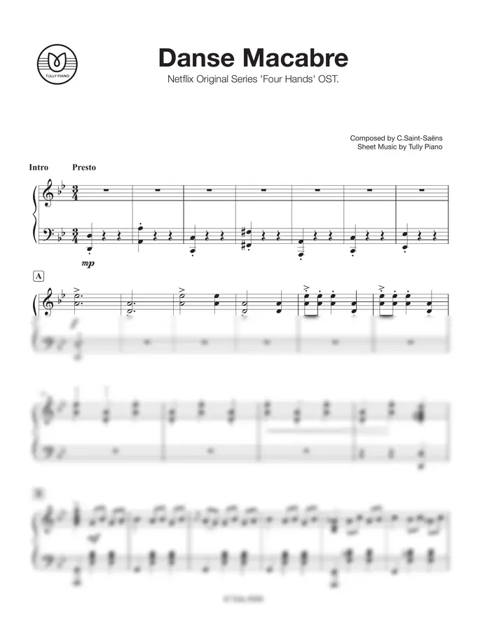 카미유 생상, 생상스 - 죽음의 무도 (Danse macabre) 포핸즈 OST (원곡의 풍성한 사운드 악보) by Tully Piano