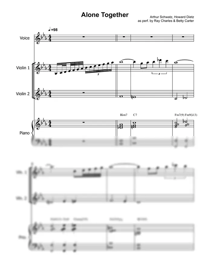 Ray Charles - Alone Together (Simplified Version (Easy Version - parts included))