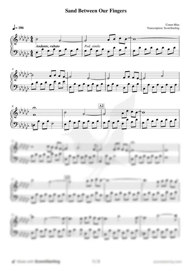 Comet Blue - Sand Between Our Fingers (피아노 솔로 · PDF + MusicXML)