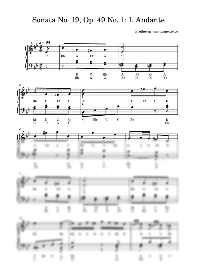 Beethoven - Sonata No. 19, Op. 49 No. 1: I. Andante (Easy Piano with Letter Notes (C-D-E))