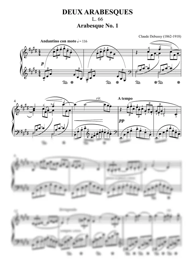 Claude Debussy (1862-1918) - DEUX ARABESQUES L. 66 Arabesque No. 1