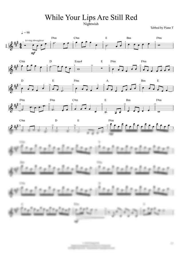 Nightwish - While Your Lips Are Still Red (Piano)