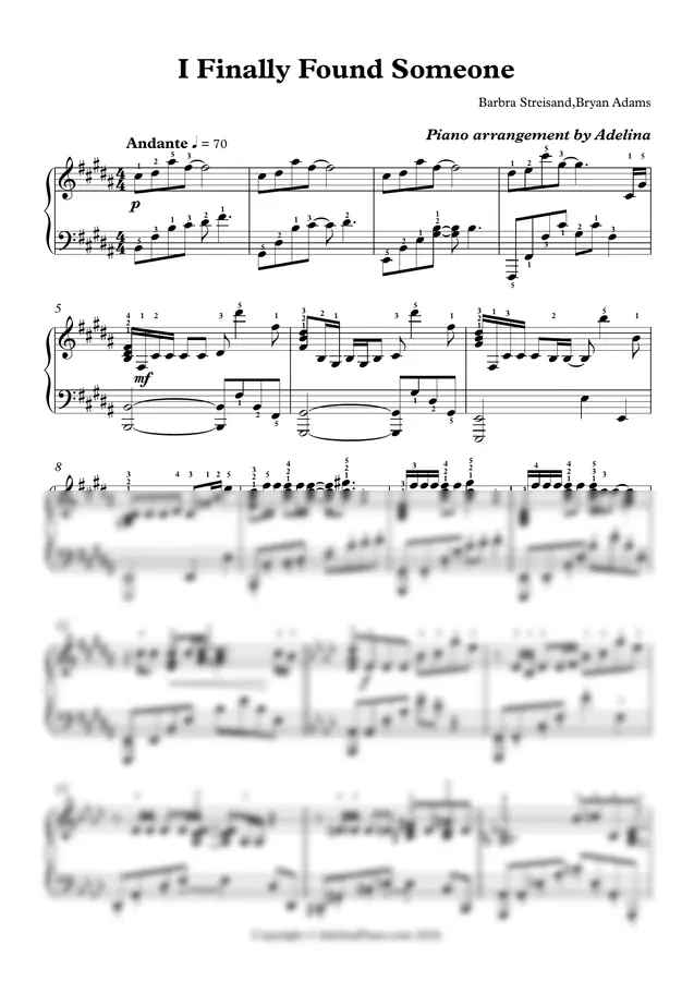 Barbra Streisand,Bryan Adams Piano arrangement by Adelina - I Finally Found Someone