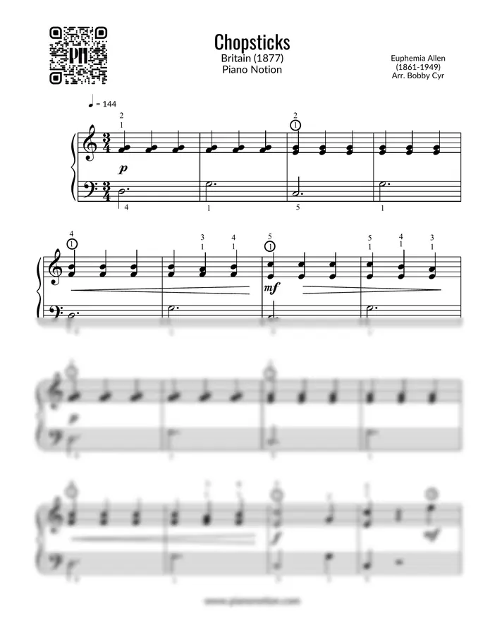 Euphemia Allen - Chopsticks (Easy Piano)