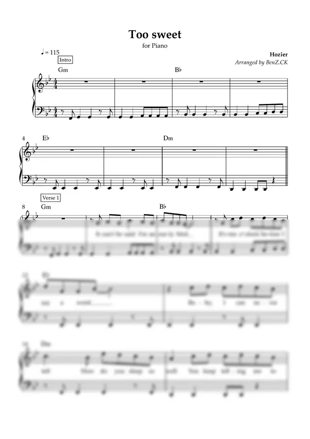 Hozier - Too sweet (Original key)
