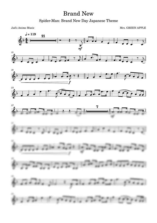 Mrs. GREEN APPLE - Brand New (Clarinet) by Jad's Music Vault 1p 미리보기