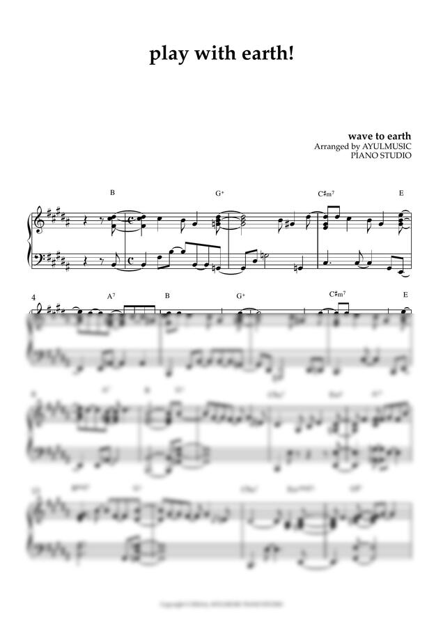 wave to earth - play with earth! (1절 피아노 악보) by AYULMUSIC PIANO STUDIO0