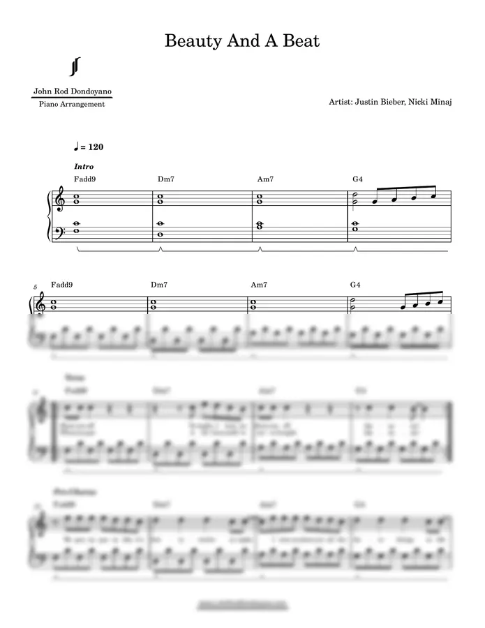 Justin Bieber, Nicki Minaj - Beauty And A Beat (PIANO SHEET)