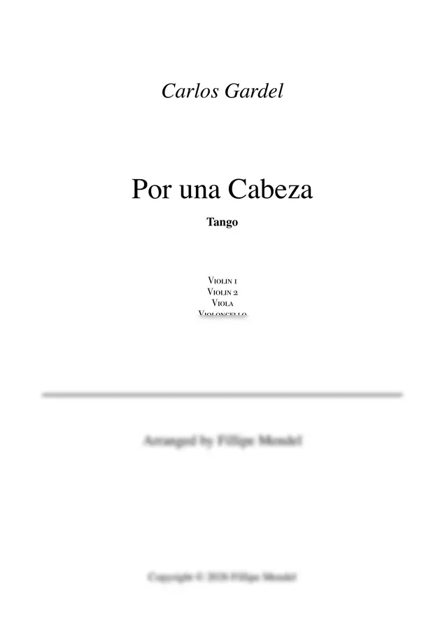 Carlos Gardel - Por Una Cabeza - String Quartet (Tango) by Filipe Mendel 1p 미리보기