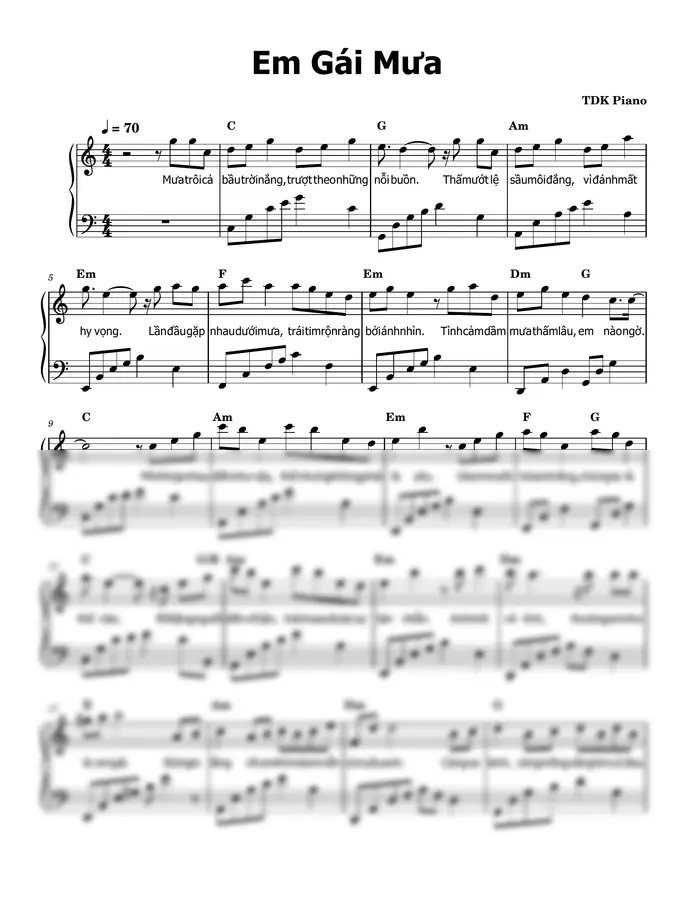 TDK Piano - Em Gái Mưa