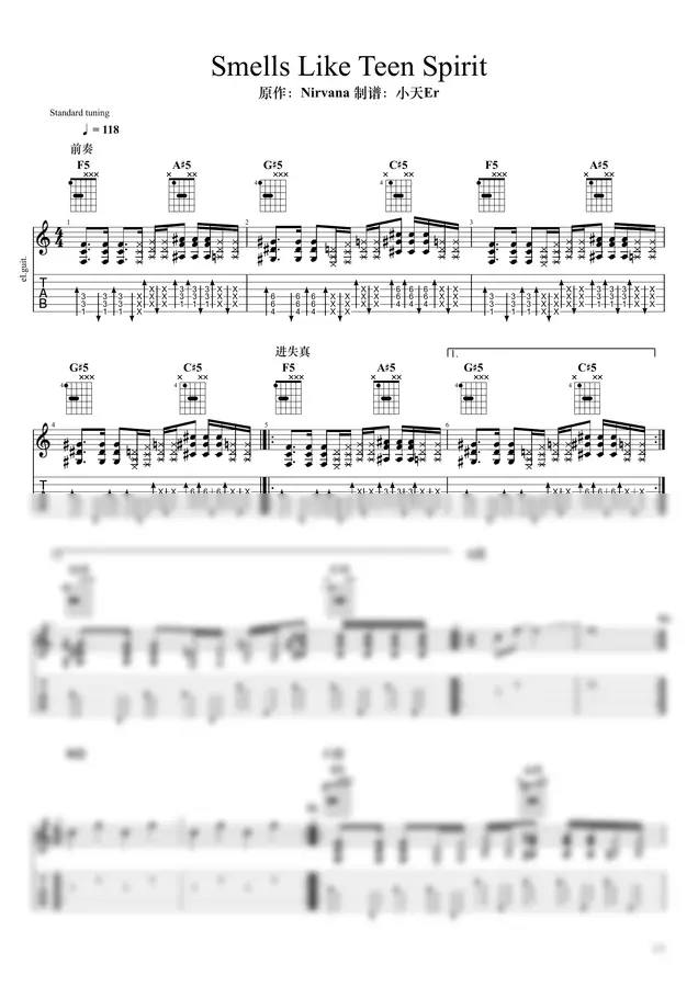 Nirvana - Smells Like Teen Spirit (Single Guitar Tab)