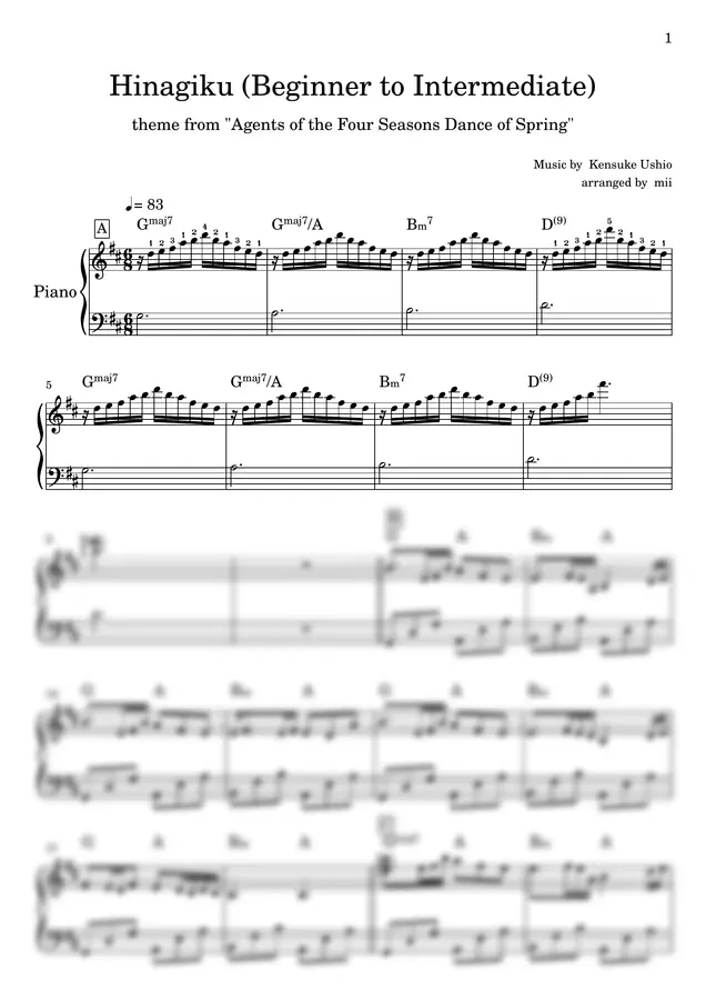 Music by Kensuke Ushio - Hinagiku (Beginner to Intermediate) (Agents of the Four Seasons)