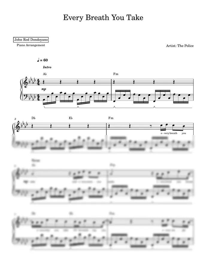 The Police - Every Breath You Take (PIANO SHEET)