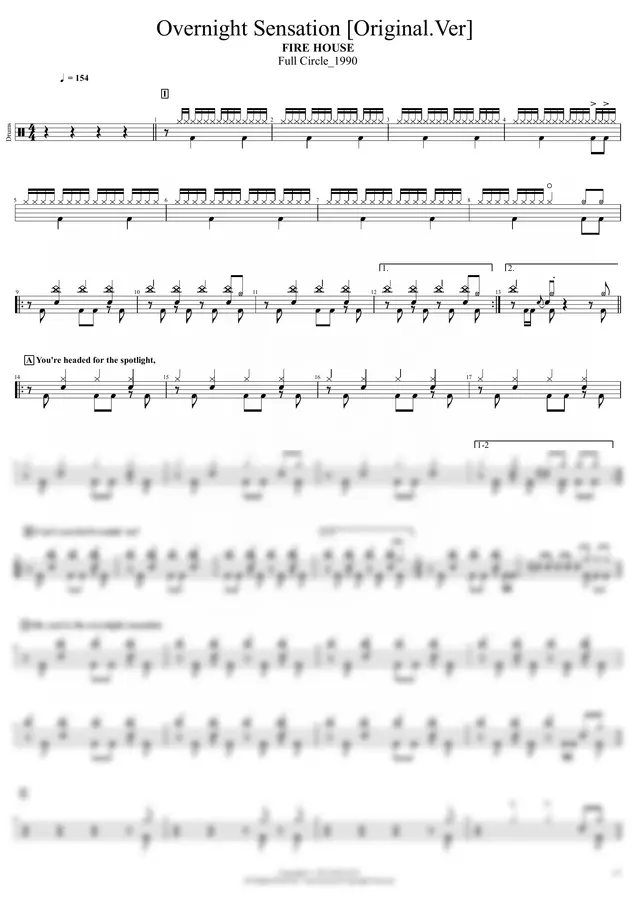 FIRE HOUSE - Overnight Sensation  (Original.Ver) by JND DRUM 1p 미리보기