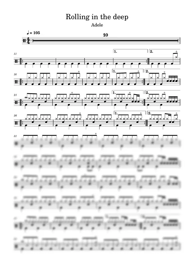 Adele - Rolling in the Deep (Easy Drum Sheet Music)