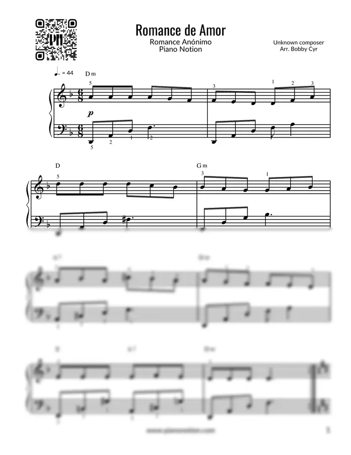 Piano Notion - Romance de Amor (Easy Piano)