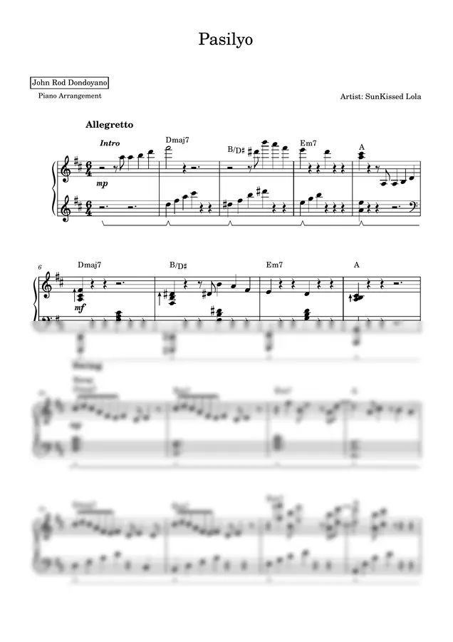 SunKissed Lola - Pasilyo (PIANO SHEET)