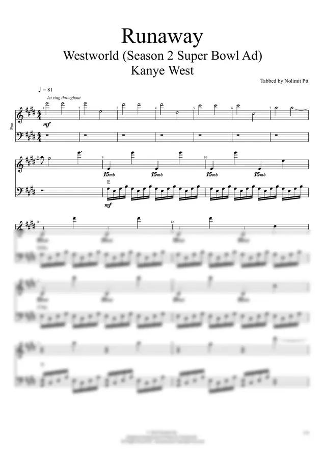 Kanye West - Runaway (Piano)