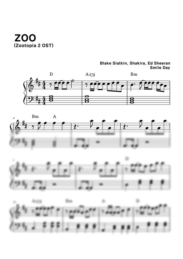 주토피아2 OST - ZOO(1절분량쉬운악보,원키+다장조2세트) (체르니100부터) by 스마일데이0
