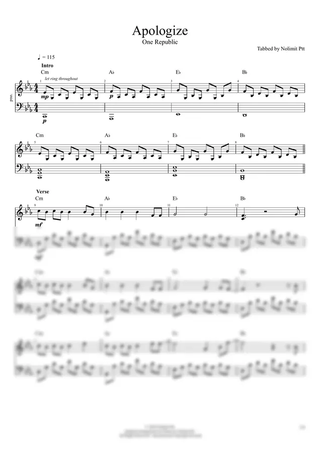 One Republic - Apologize (Piano)