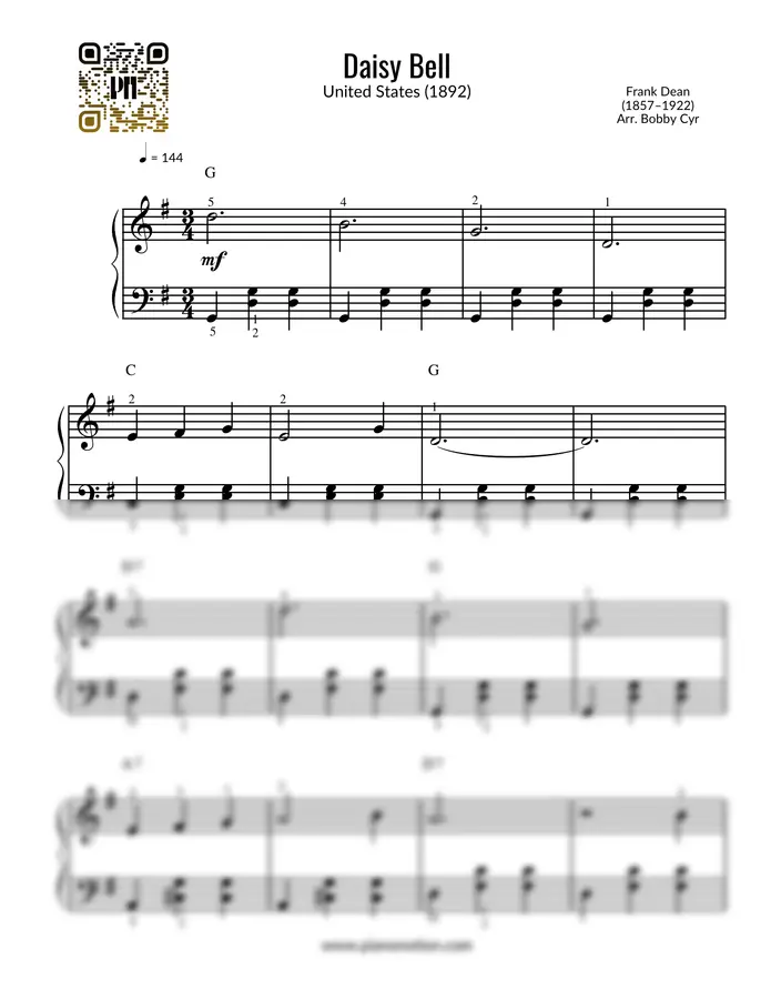 Frank Dean - Daisy Bell - A Bicycle Built for Two (Easy Piano)