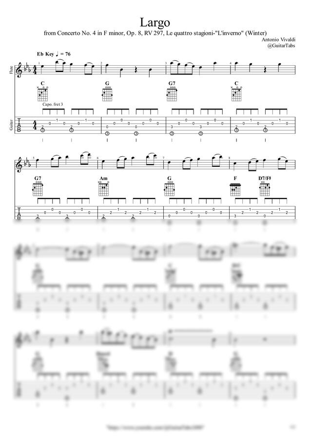 Antonio Vivaldi - Largo (사계|Le quattro stagioni - L'inverno|Winter, Flute+Guitar) by GuitarTabs0