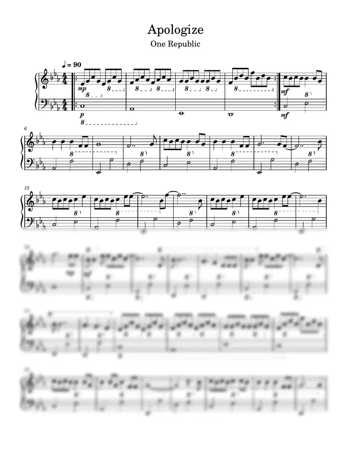 One Republic - Apologize (Piano)