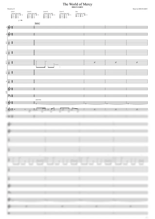 DIR EN GREY - The World of Mercy (Full Band Score PDF & GP data)