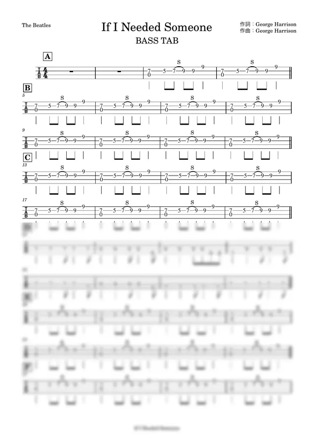The Beatles - If I Needed Someone (『ベースTAB譜』4弦ベース対応)