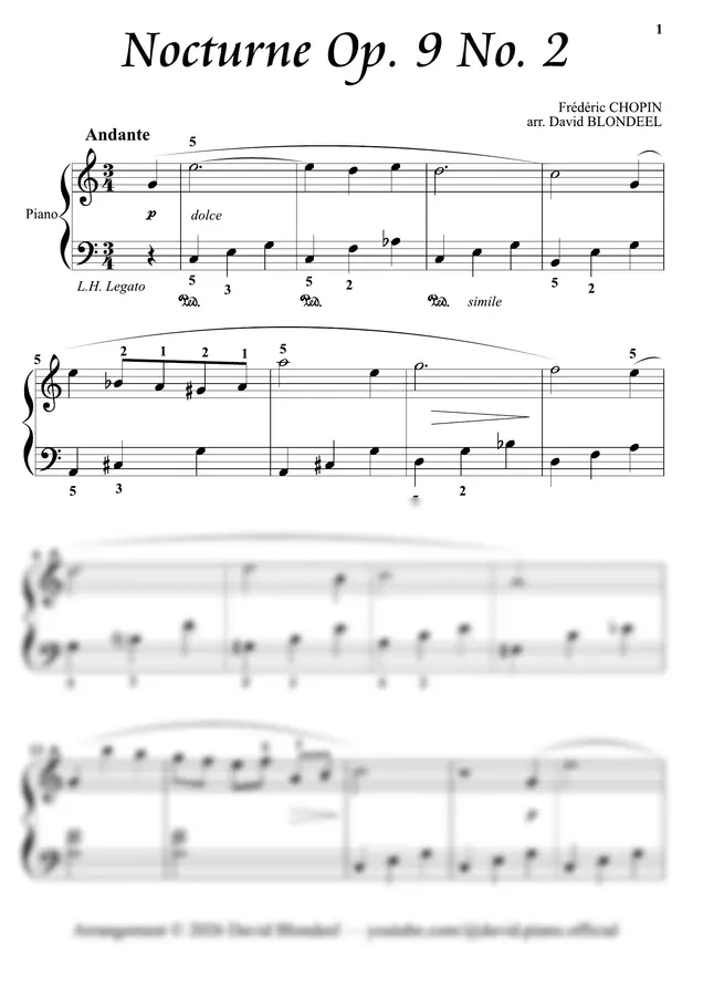 쇼팽 - 녹턴 Op.9 No.2 (쉬운 피아노 독주)