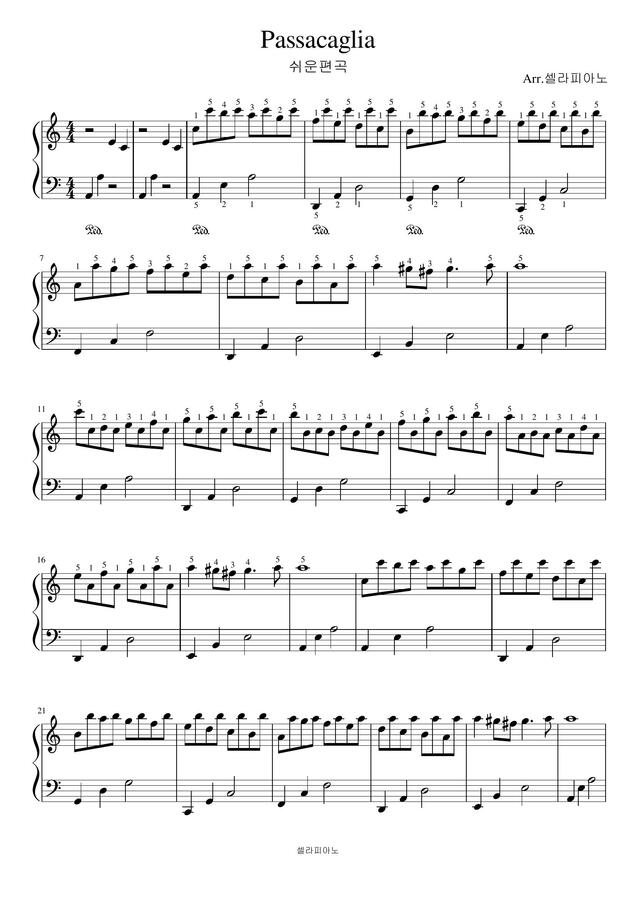 J. Halvorsen (할보르센) - Passacaglia (파사칼리아) (왼손 쉬운 편곡) by 셀라피아노0