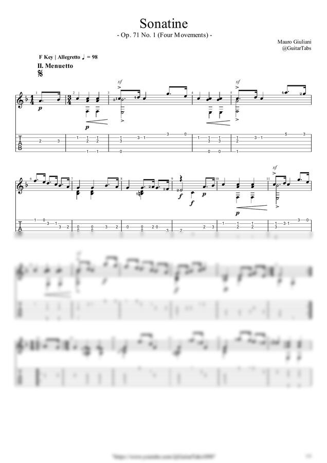 M. Giuliani - Sonatine(Op.71 No. 1) - II.Menuetto, III.Trio by GuitarTabs0