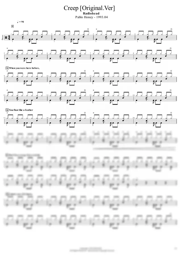 Radiohead - Creep  (Original.Ver) by JND DRUM 1p 미리보기