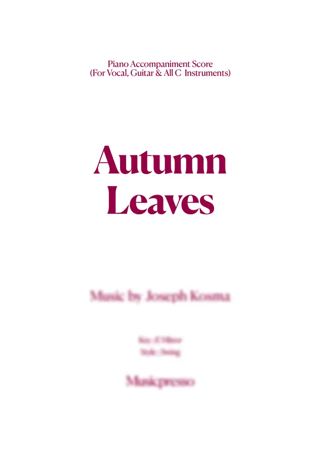 Joseph Kosma - Autumn Leaves (재즈스타일 반주악보)