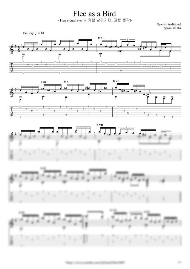 Spanish traditional - Flee as a Bird (고향 생각) by GuitarTabs0