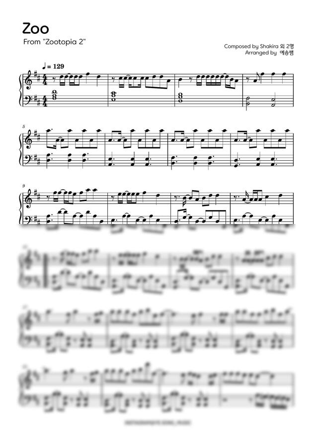 주토피아 2 OST - Zoo (풀버전 2종 악보) by 예송쌤0