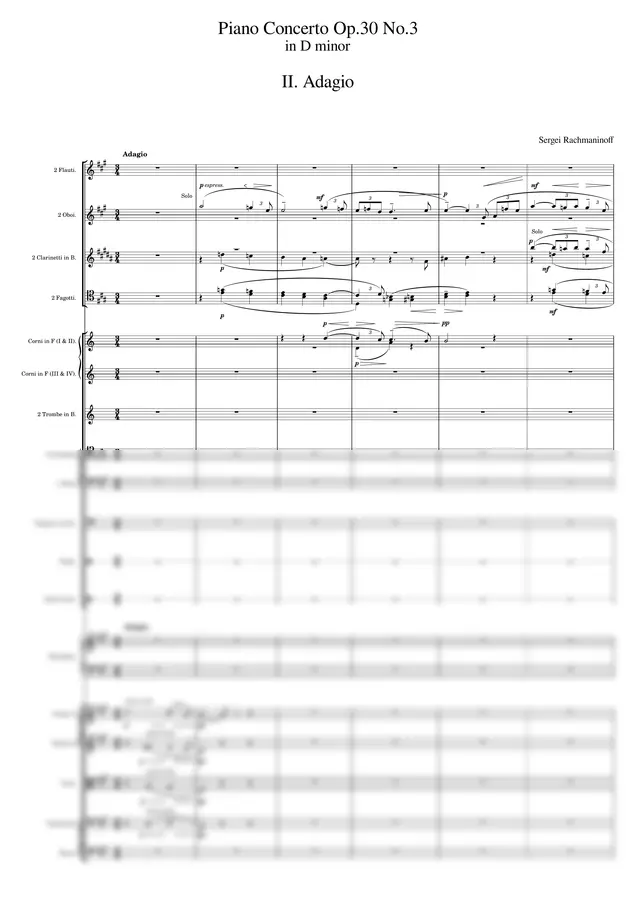 S. Rachmaninoff (라흐마니노프) - Piano Concerto No. 3 Op. 30 in D minor (피아노 협주곡 3번 2악장) (오케스트라 총보) by KLAVlER 1p 미리보기