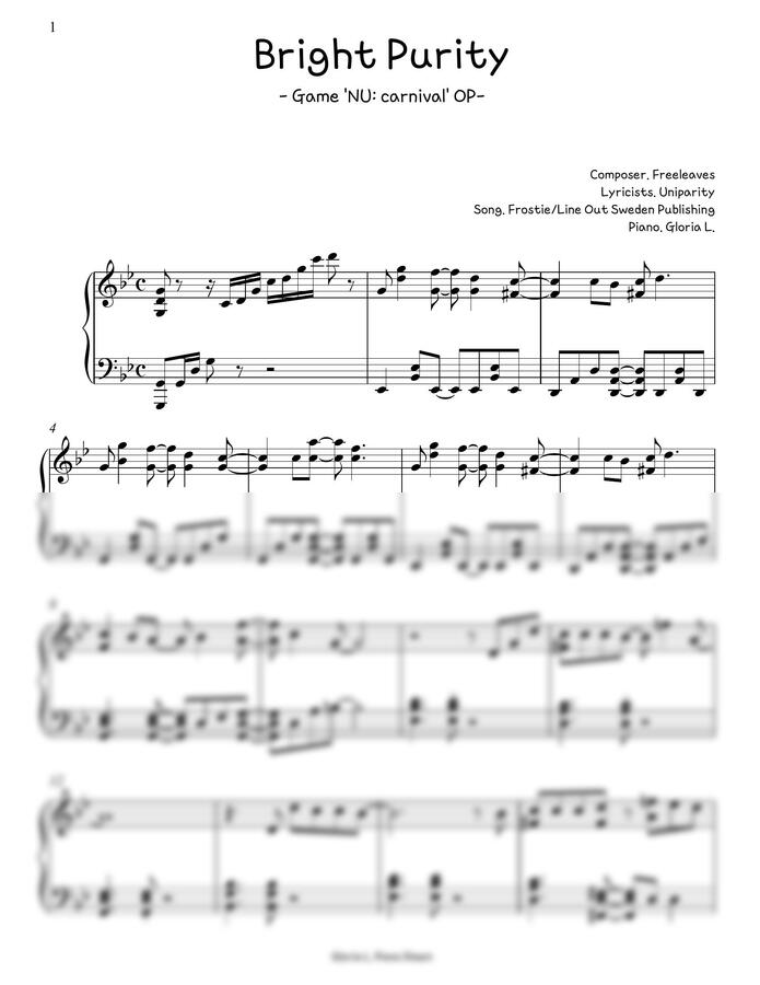 악보 > NU카니발 OST Bright Purity (테마곡 OP) by 글로리아엘
